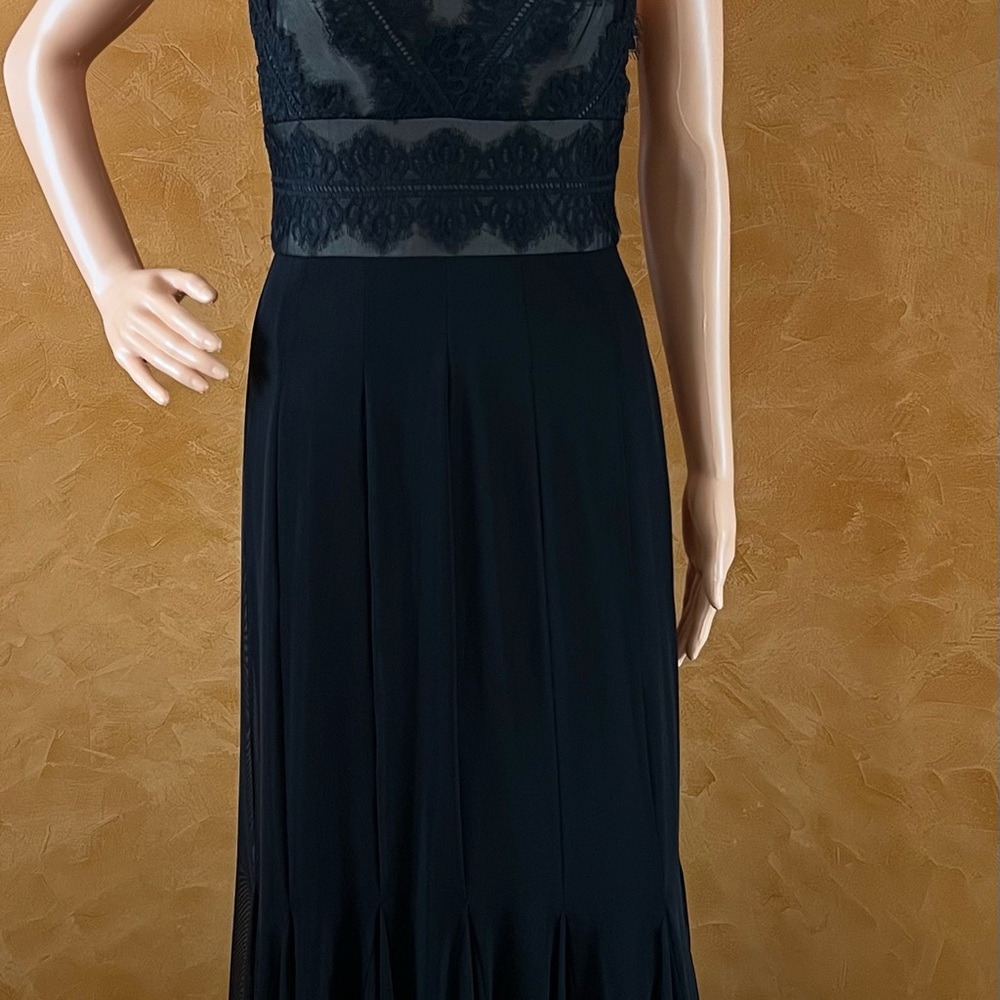 Black Evening Gown with Sheer Lace Bodice & Pleated Skirt
